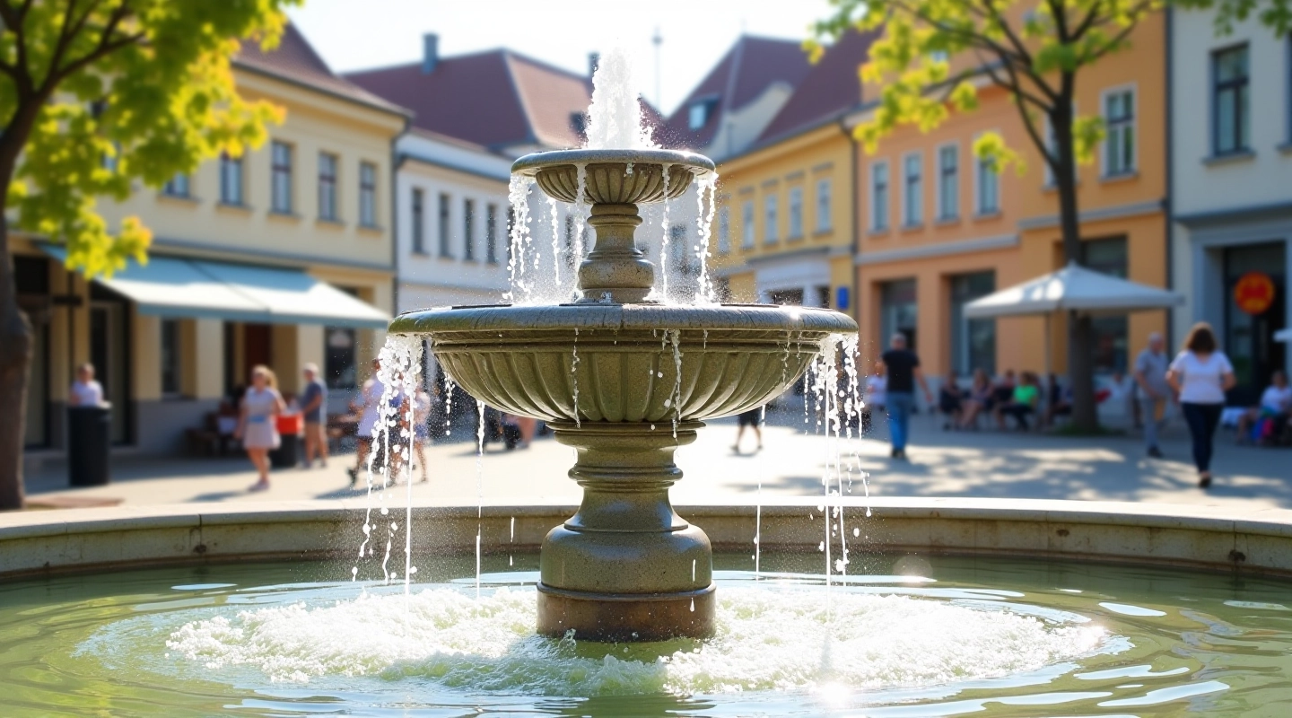 Marijampolės turgaus aikštės fontanas saulėtą dieną